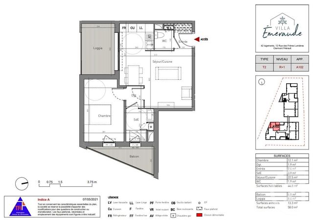 Appartement T3 à vendre - 2 pièces - 44.8 m2 - CLERMONT L HERAULT - 34 - LANGUEDOC-ROUSSILLON - Century 21 Agi Immobilier